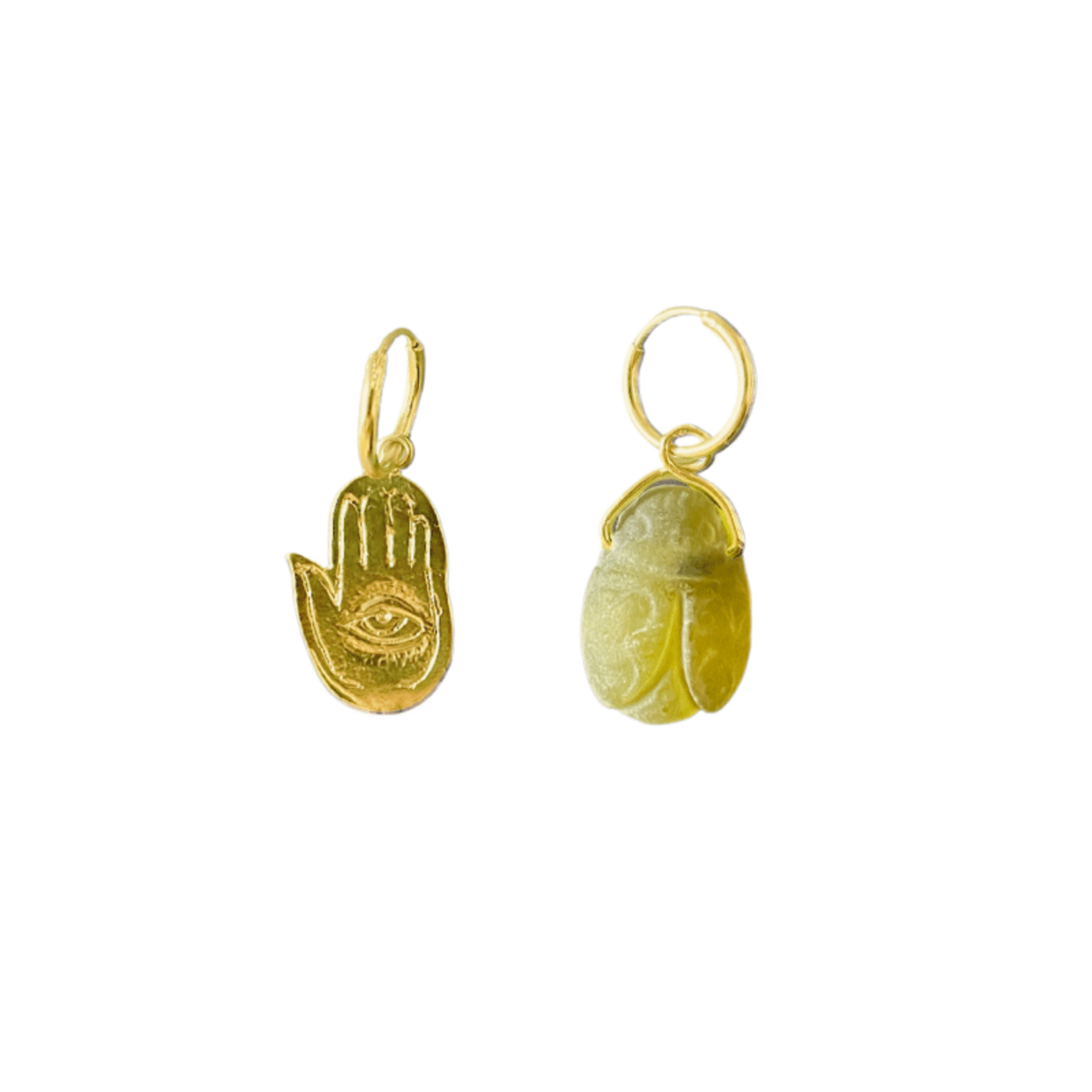 Hamsa and jade scarab hoop earrings - 3