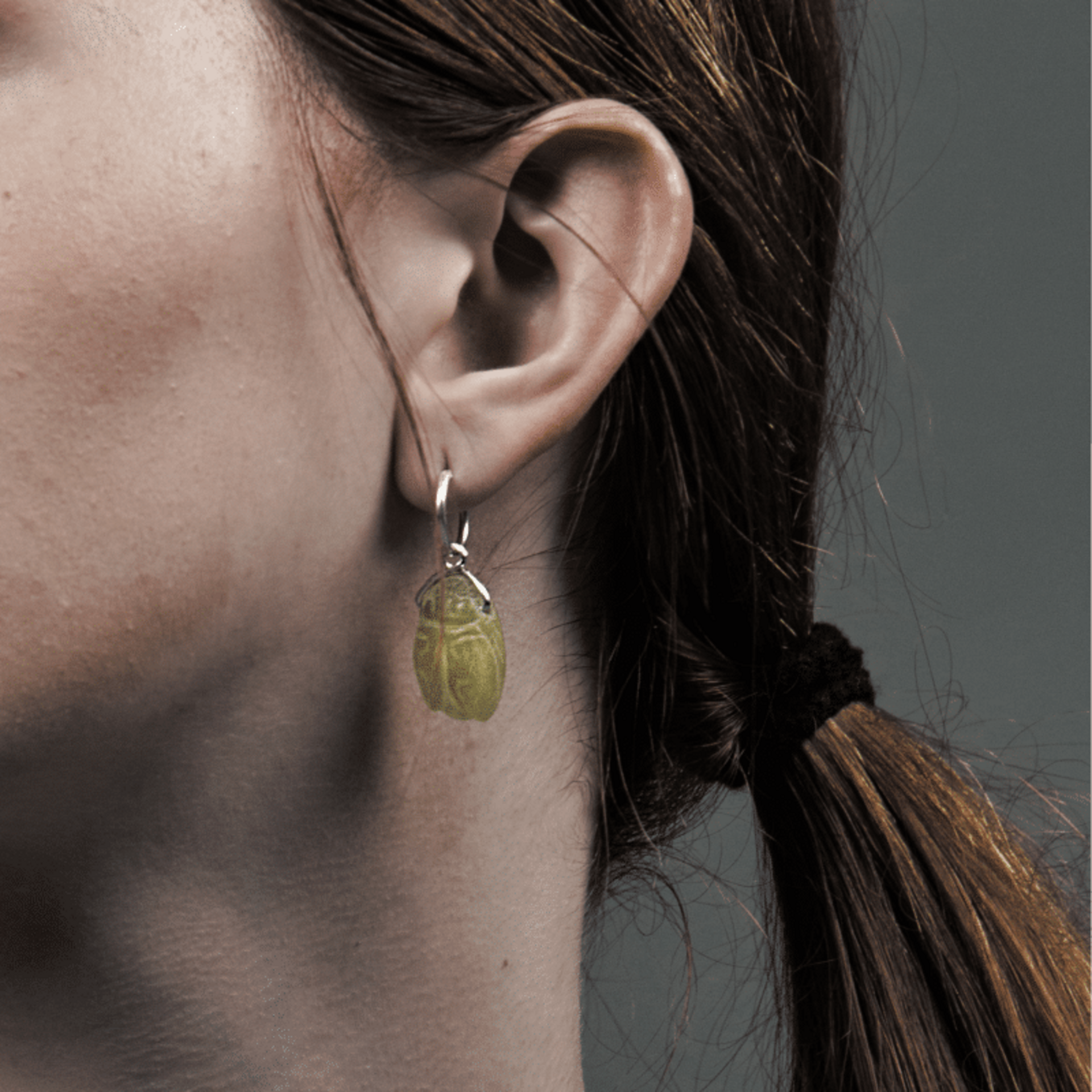 Hamsa and jade scarab hoop earrings - 2